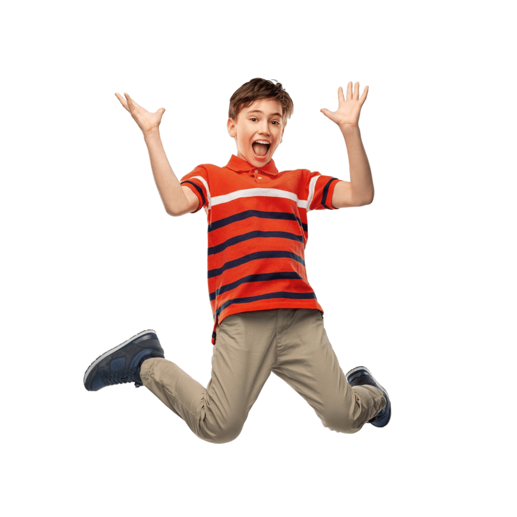 happy smiling young boy jumping air Home